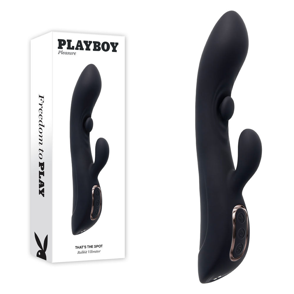 Playboy Pleasure THATS THE SPOT - Black 23.3 cm USB Rechargeable Rabbit Vibrator with G-Spot Tapper Playboy Pleasure