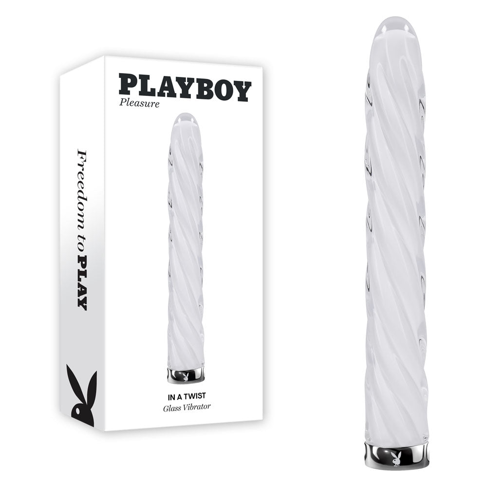 Playboy Pleasure IN A TWIST - White Glass 17.5 cm USB Rechargeable Vibrator Playboy Pleasure