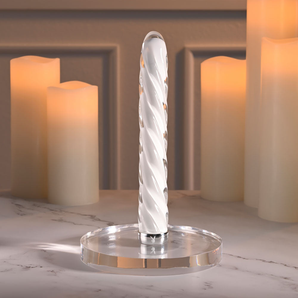 Playboy Pleasure IN A TWIST - White Glass 17.5 cm USB Rechargeable Vibrator Playboy Pleasure