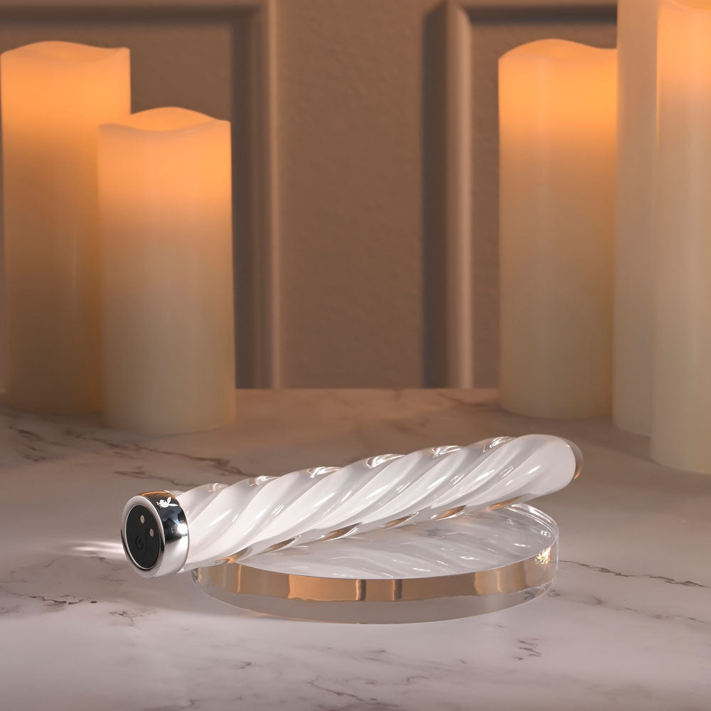 Playboy Pleasure IN A TWIST - White Glass 17.5 cm USB Rechargeable Vibrator Playboy Pleasure