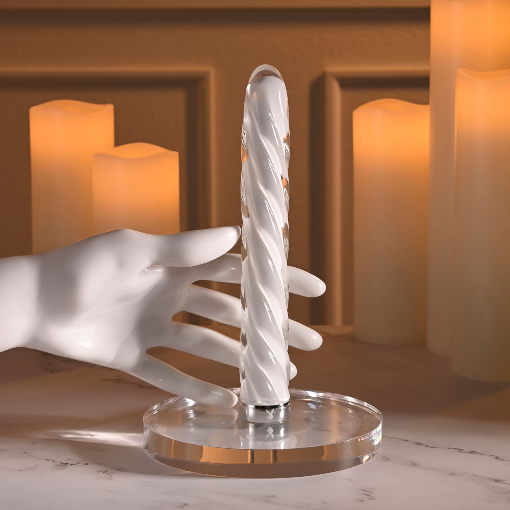 Playboy Pleasure IN A TWIST - White Glass 17.5 cm USB Rechargeable Vibrator Playboy Pleasure