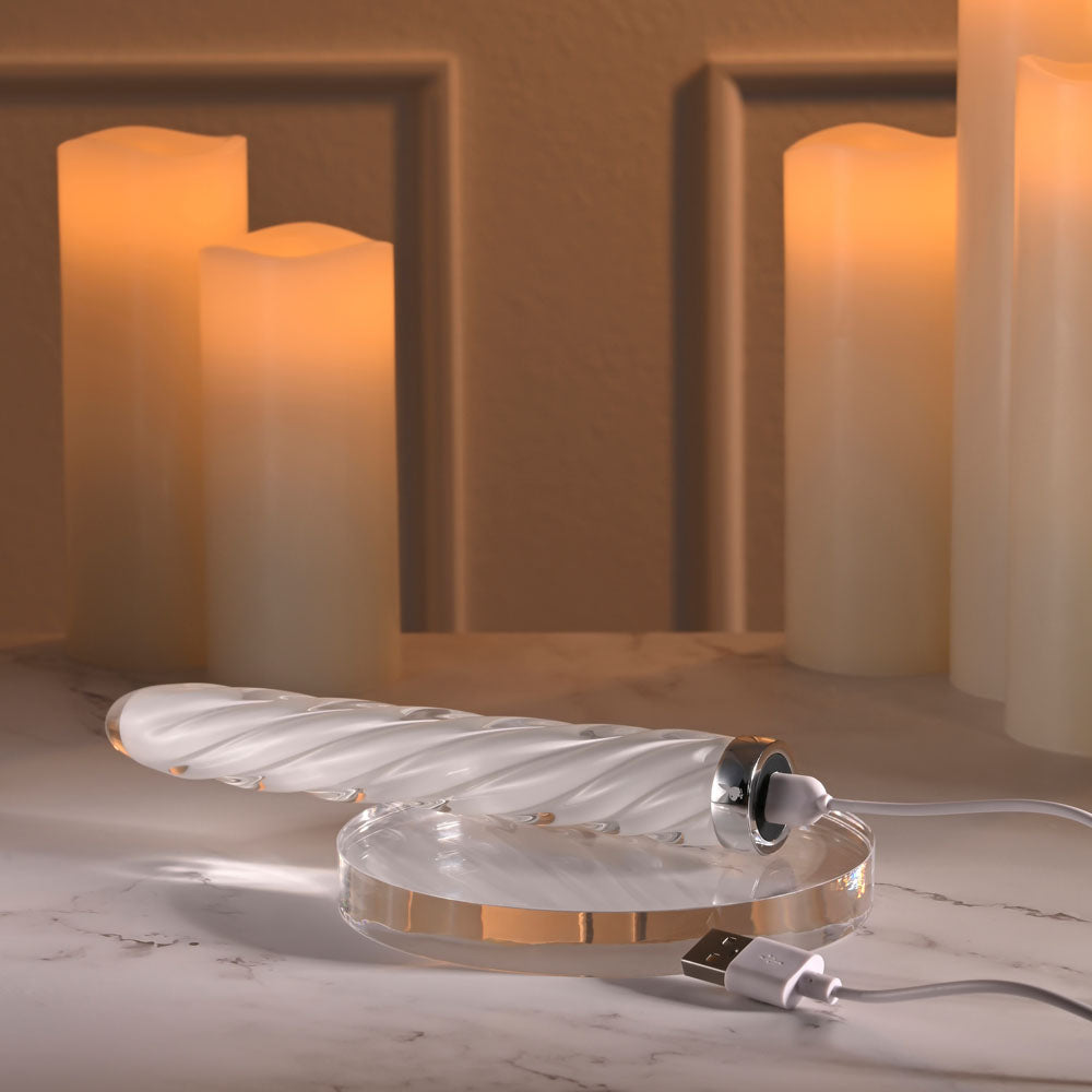 Playboy Pleasure IN A TWIST - White Glass 17.5 cm USB Rechargeable Vibrator Playboy Pleasure