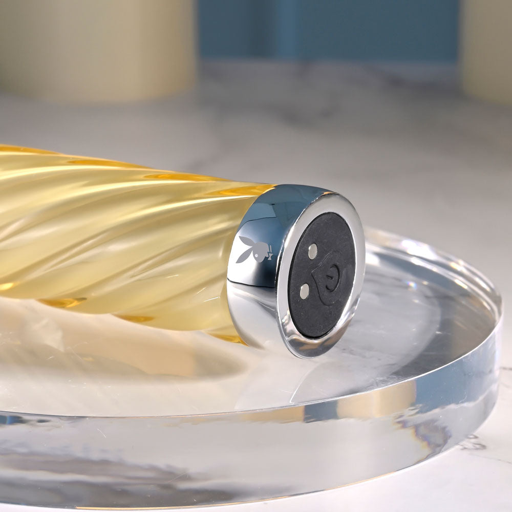 Playboy Pleasure TWIST OF FATE - Yellow Glass 17.5 cm USB Rechargeable Vibrator Playboy Pleasure