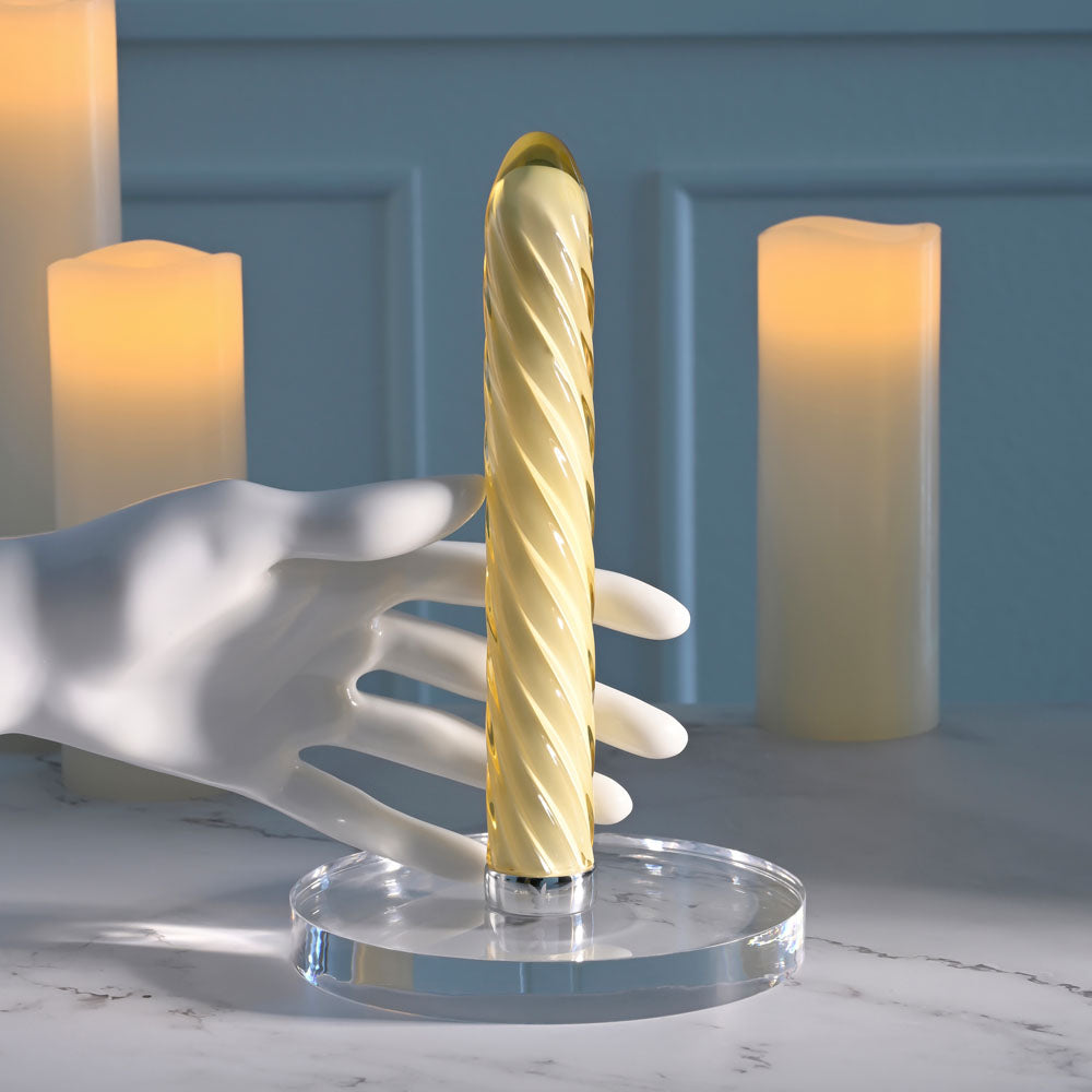 Playboy Pleasure TWIST OF FATE - Yellow Glass 17.5 cm USB Rechargeable Vibrator Playboy Pleasure