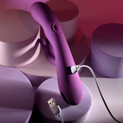 Playboy Pleasure BUSY BUNNY - Purple 22.6 cm USB Rechargeable Rabbit Vibrator with Tapping Shaft Playboy Pleasure