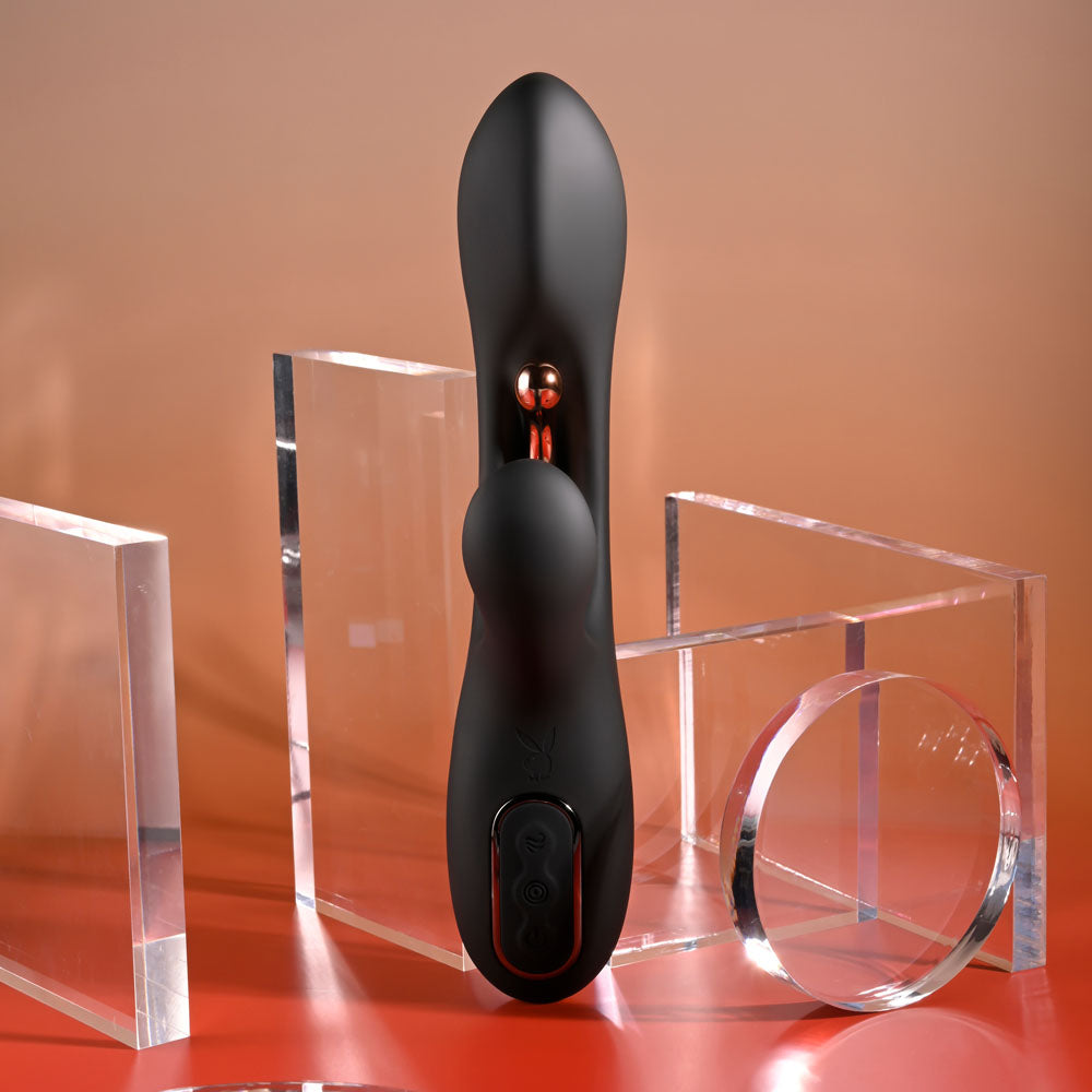 Playboy Pleasure AUREUS - Black 22.7 cm USB Rechargeable Rabbit Vibrator with Internal Flicker Playboy Pleasure