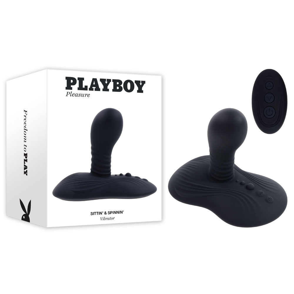 Playboy Pleasure SITTIN & SPINNIN - Black USB Rechargeable Spinning Vibrator & Grinder Pad with Remote Playboy Pleasure