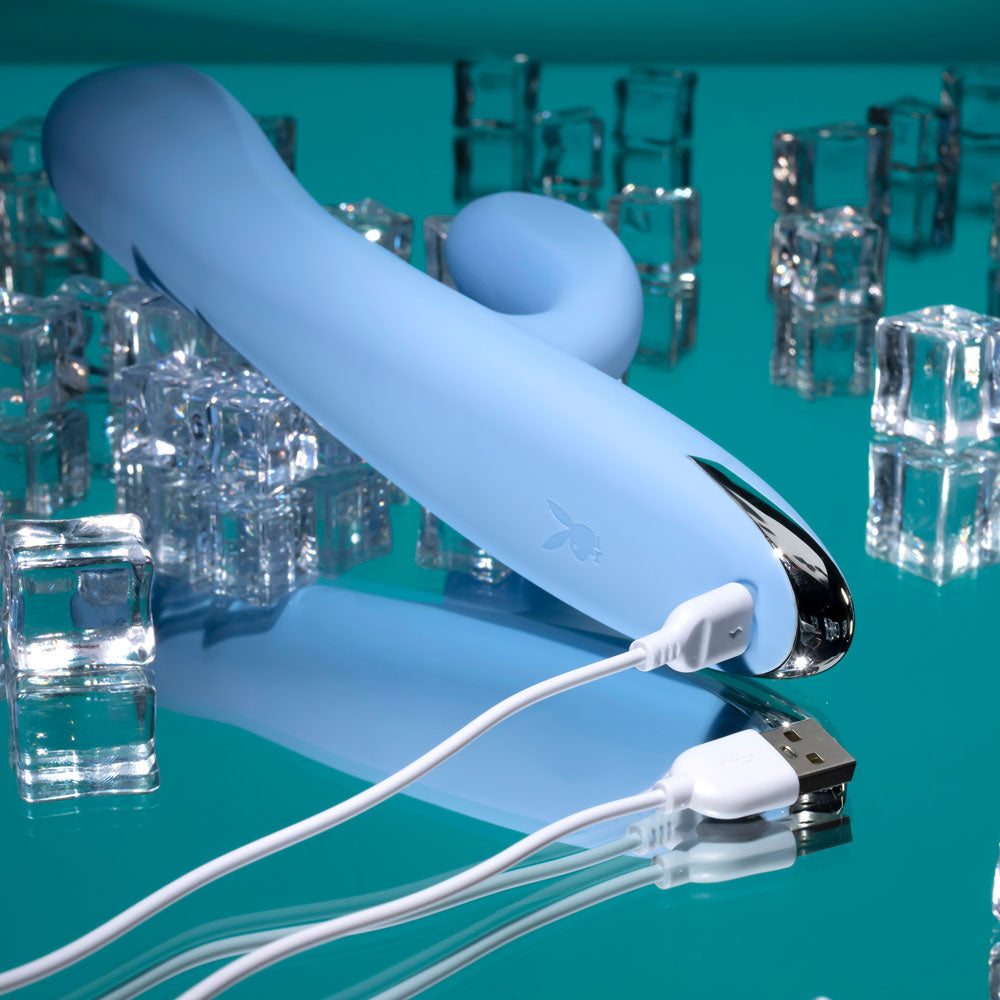 Playboy Pleasure UP AND AWAY - Blue 26.7 cm USB Rechargeable Rabbit Vibrator Playboy Pleasure