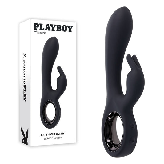 Playboy Pleasure LATE NIGHT BUNNY - Black 20 cm USB Rechargeable Rabbit Vibrator Playboy Pleasure