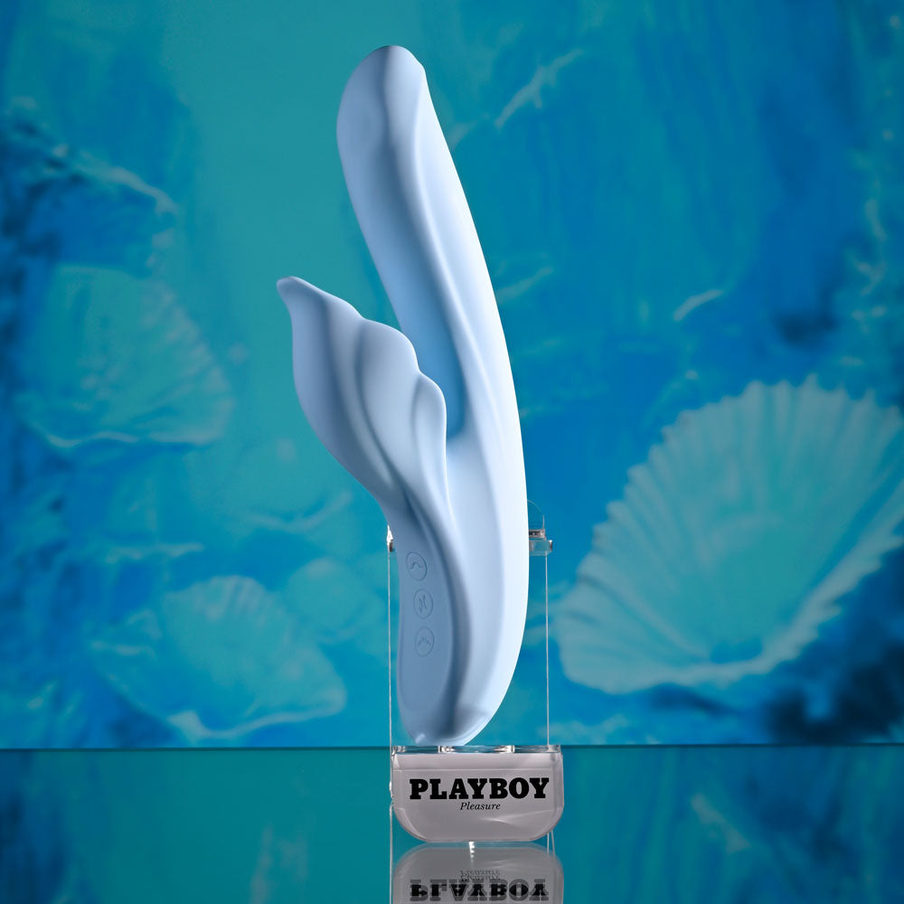 Playboy Pleasure IN BLOOM - Blue 23.5 cm USB Rechargeable Thrusting Tapping & Heating Dual Vibrator Playboy Pleasure
