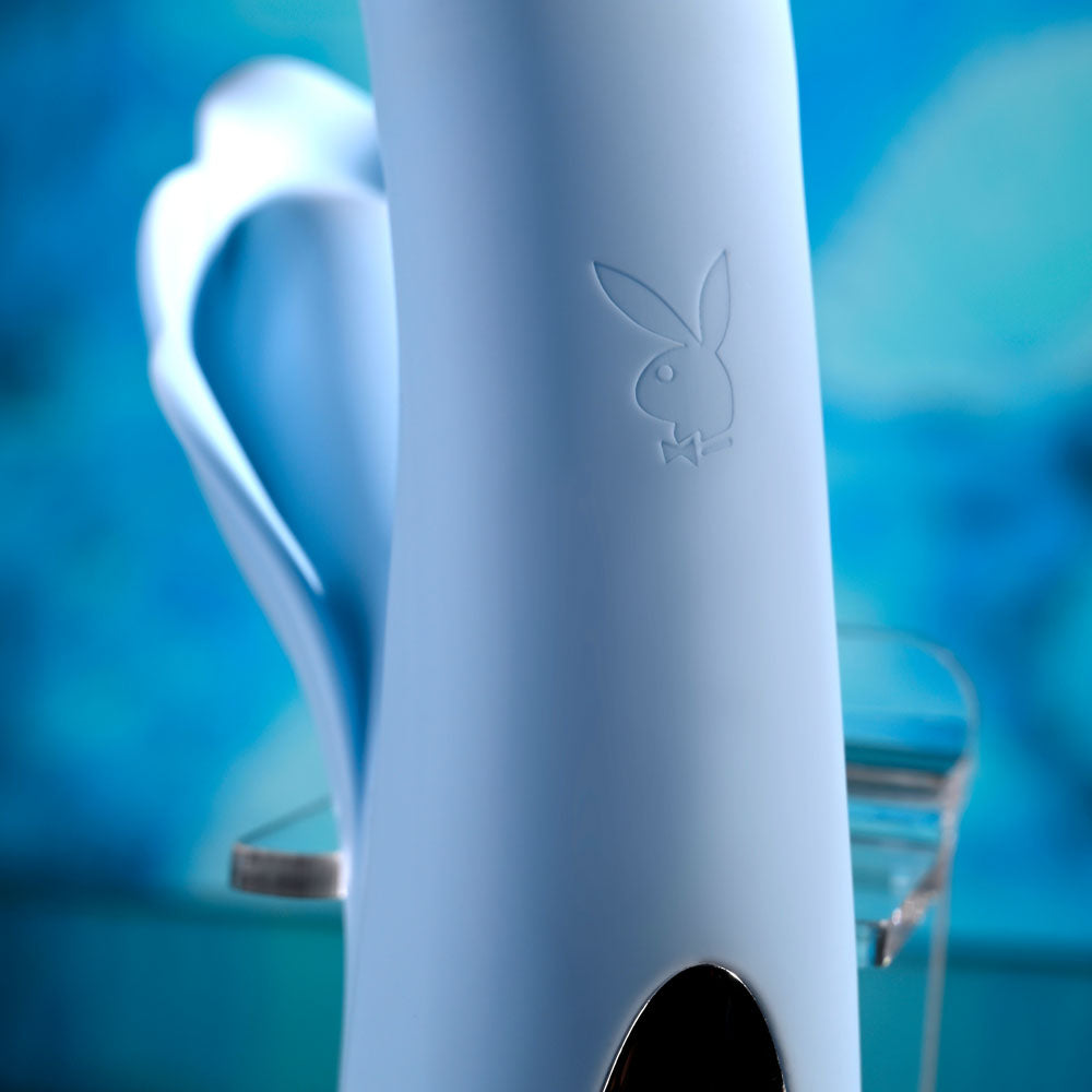 Playboy Pleasure IN BLOOM - Blue 23.5 cm USB Rechargeable Thrusting Tapping & Heating Dual Vibrator Playboy Pleasure