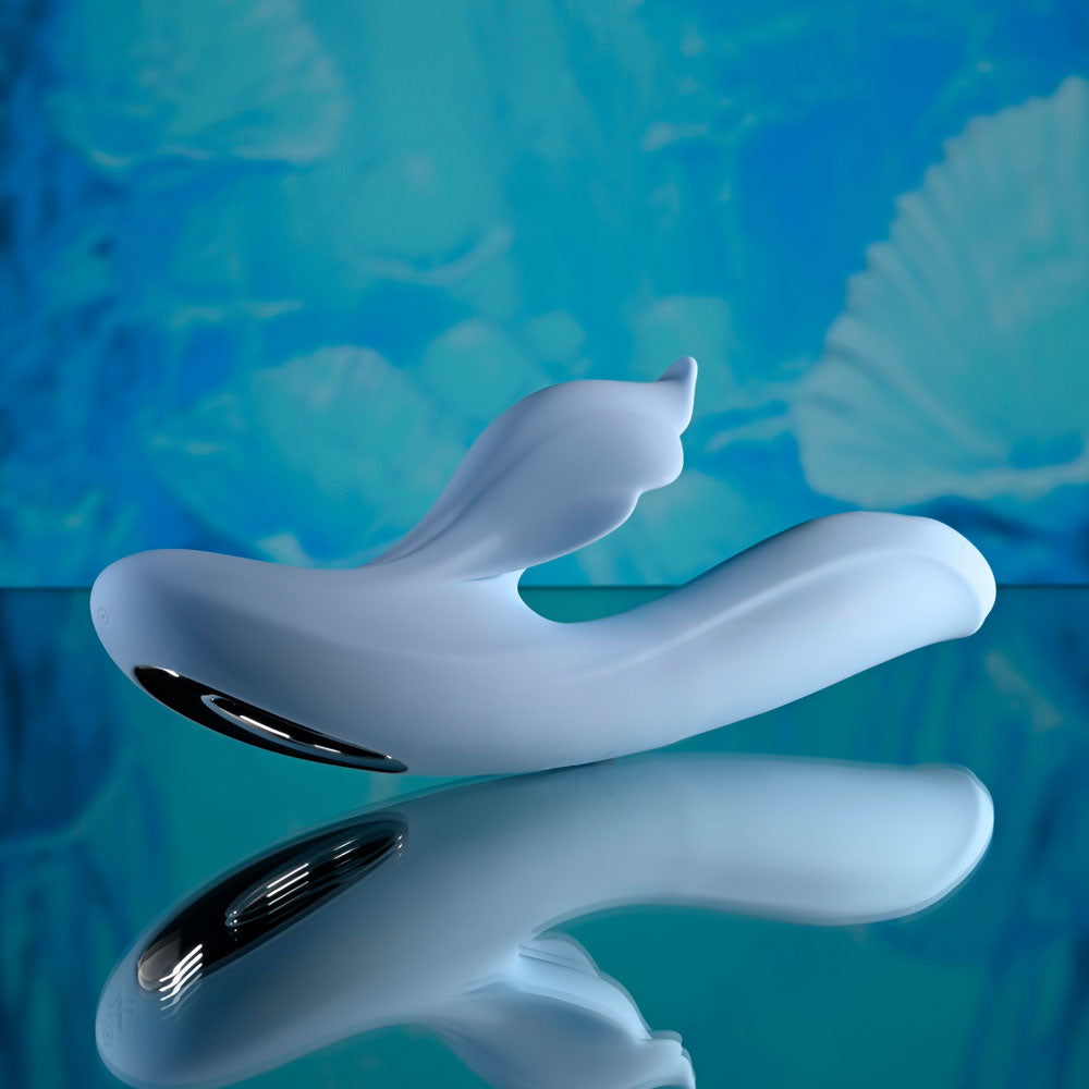 Playboy Pleasure IN BLOOM - Blue 23.5 cm USB Rechargeable Thrusting Tapping & Heating Dual Vibrator Playboy Pleasure