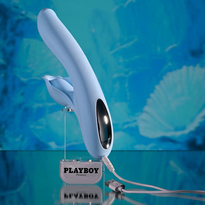 Playboy Pleasure IN BLOOM - Blue 23.5 cm USB Rechargeable Thrusting Tapping & Heating Dual Vibrator Playboy Pleasure