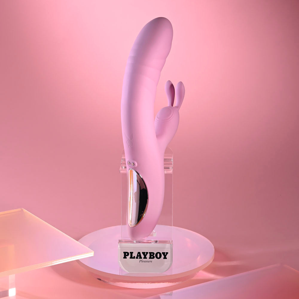 Playboy Pleasure RUB ME RIGHT - Pink 23.2 cm USB Rechargeable Thrusting Rabbit Vibrator Playboy Pleasure