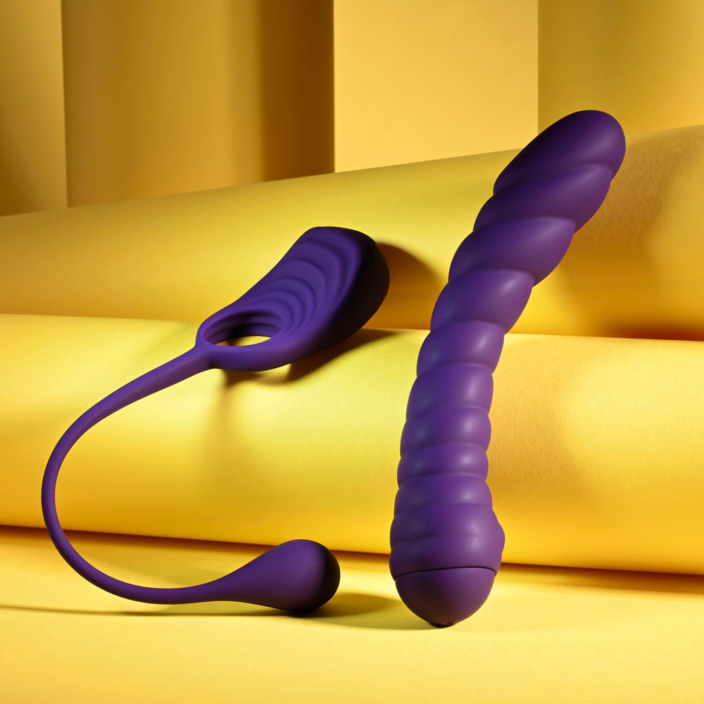 Playboy Pleasure TWISTED PLAYGROUND - Purple USB Rechargeable Vibrator and Cock Ring Kit Playboy Pleasure