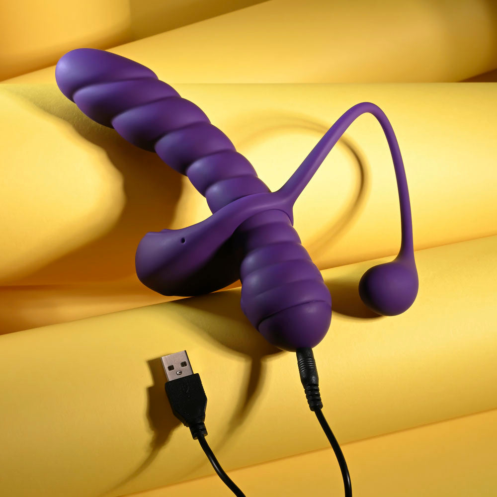 Playboy Pleasure TWISTED PLAYGROUND - Purple USB Rechargeable Vibrator and Cock Ring Kit Playboy Pleasure