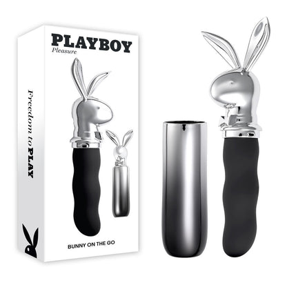 Playboy Pleasure BUNNY ON THE GO - Black/Chrome 18.6 cm USB-C Rechargeable Vibrator Playboy Pleasure