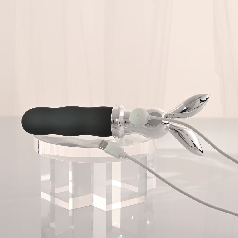 Playboy Pleasure BUNNY ON THE GO - Black/Chrome 18.6 cm USB-C Rechargeable Vibrator Playboy Pleasure