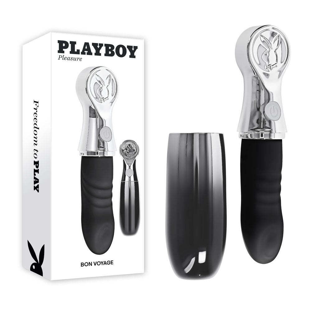 Playboy Pleasure BON VOYAGE - Black/Chrome 18.7 cm USB-C Rechargeable Tapping Vibrator Playboy Pleasure