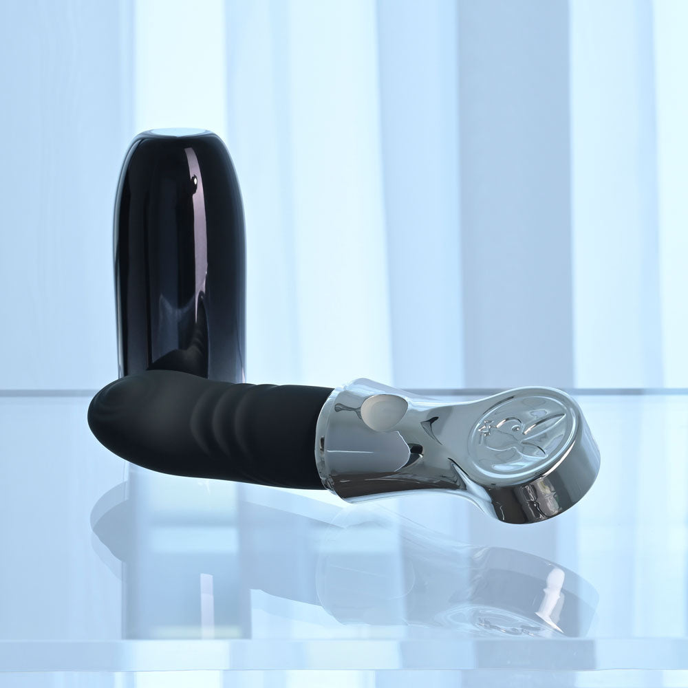 Playboy Pleasure BON VOYAGE - Black/Chrome 18.7 cm USB-C Rechargeable Tapping Vibrator Playboy Pleasure