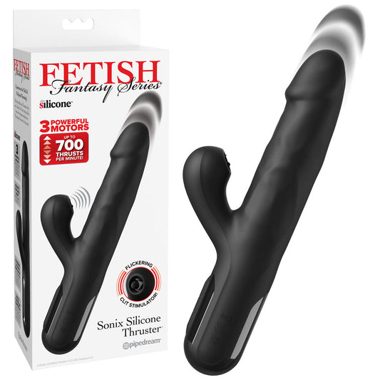 FFS Sonix Silicone Thruster - Black 22 cm USB Rechargeable Thrusting Vibrator with Flicking Clit Stim Black - Club X