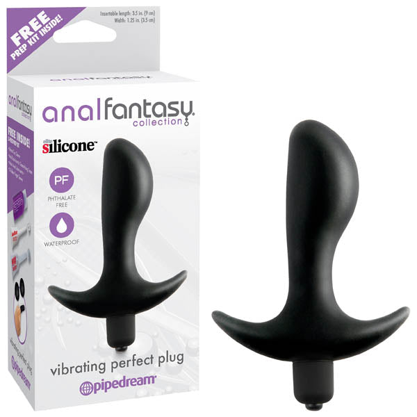 Anal Fantasy Collection Vibrating Perfect Plug - Black 9 cm (3.5'') Vibrating Butt Plug Pipedreams