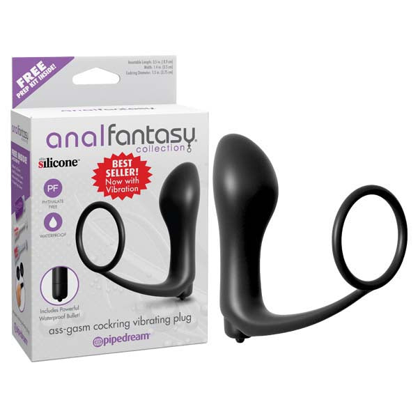 Anal Fantasy Collection Ass-gasm Cockring Plug - Black Vibrating Butt Plug with Cock Ring Pipedreams