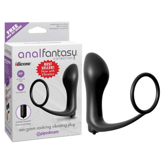 Anal Fantasy Collection Ass-gasm Cockring Plug - Black Vibrating Butt Plug with Cock Ring Pipedreams