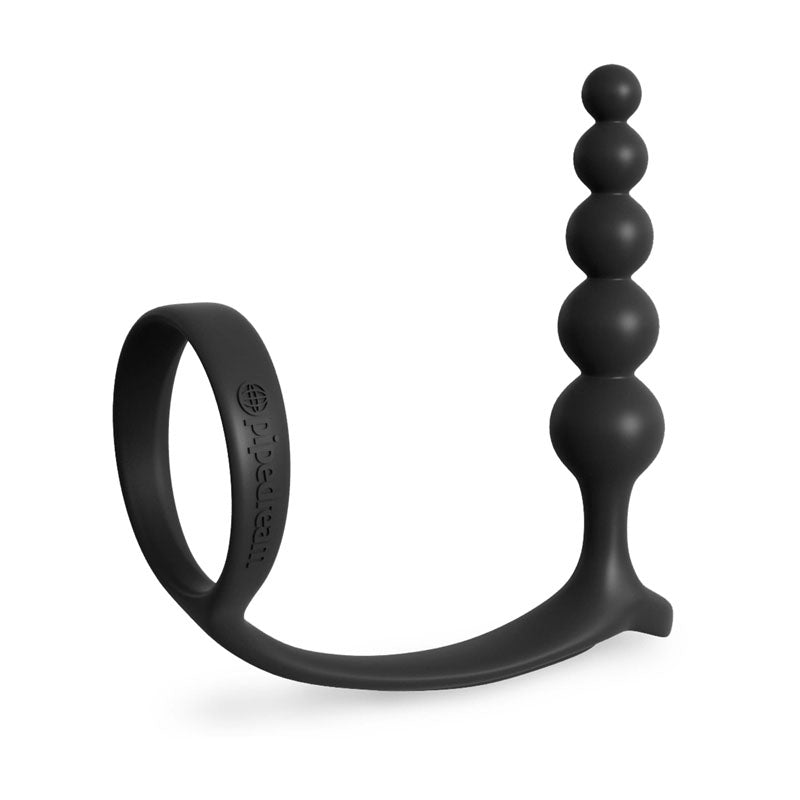 Anal Fantasy Collection Ass-Gasm Cockring Anal Beads - Black Cock Ring with Anal Plug Pipedreams