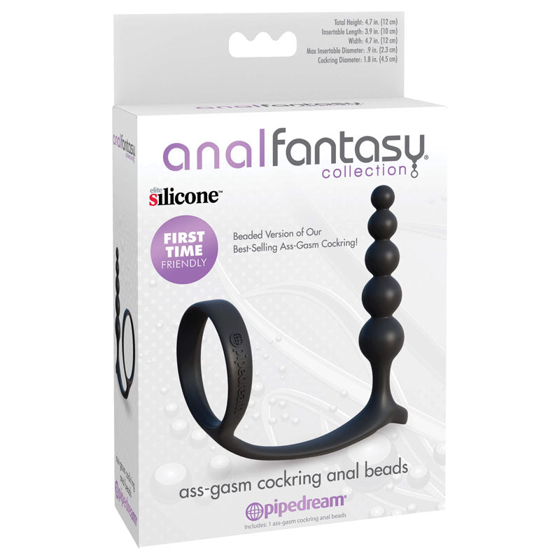 Anal Fantasy Collection Ass-Gasm Cockring Anal Beads - Black Cock Ring with Anal Plug Pipedreams