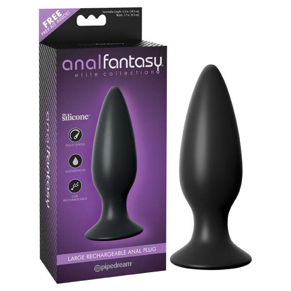 Anal Fantasy Elite Collection Large Rechargeable Anal Plug - Black 13.5 cm (5.3'') USB Rechargeable Vibrating Butt Plug Pipedreams