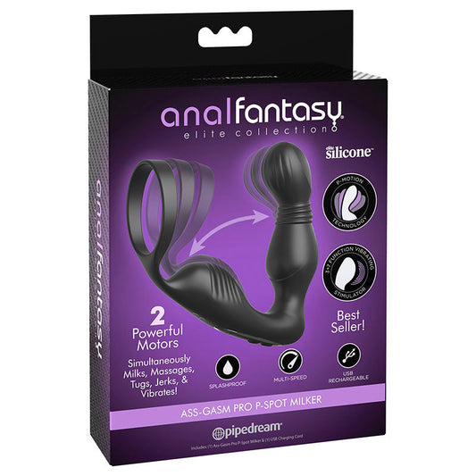 Anal Fantasy Elite Ass-Gasm P-Spot Milker - Black USB Rechargeable Prostate Massage with Cock Ring Pipedream