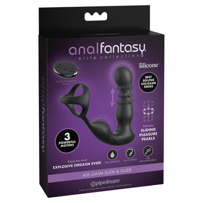 Anal Fantasy Elite Ass-Gasm Slide & Glide - Black USB Rechargeable Prostate Massage with Cock Ring Pipedream