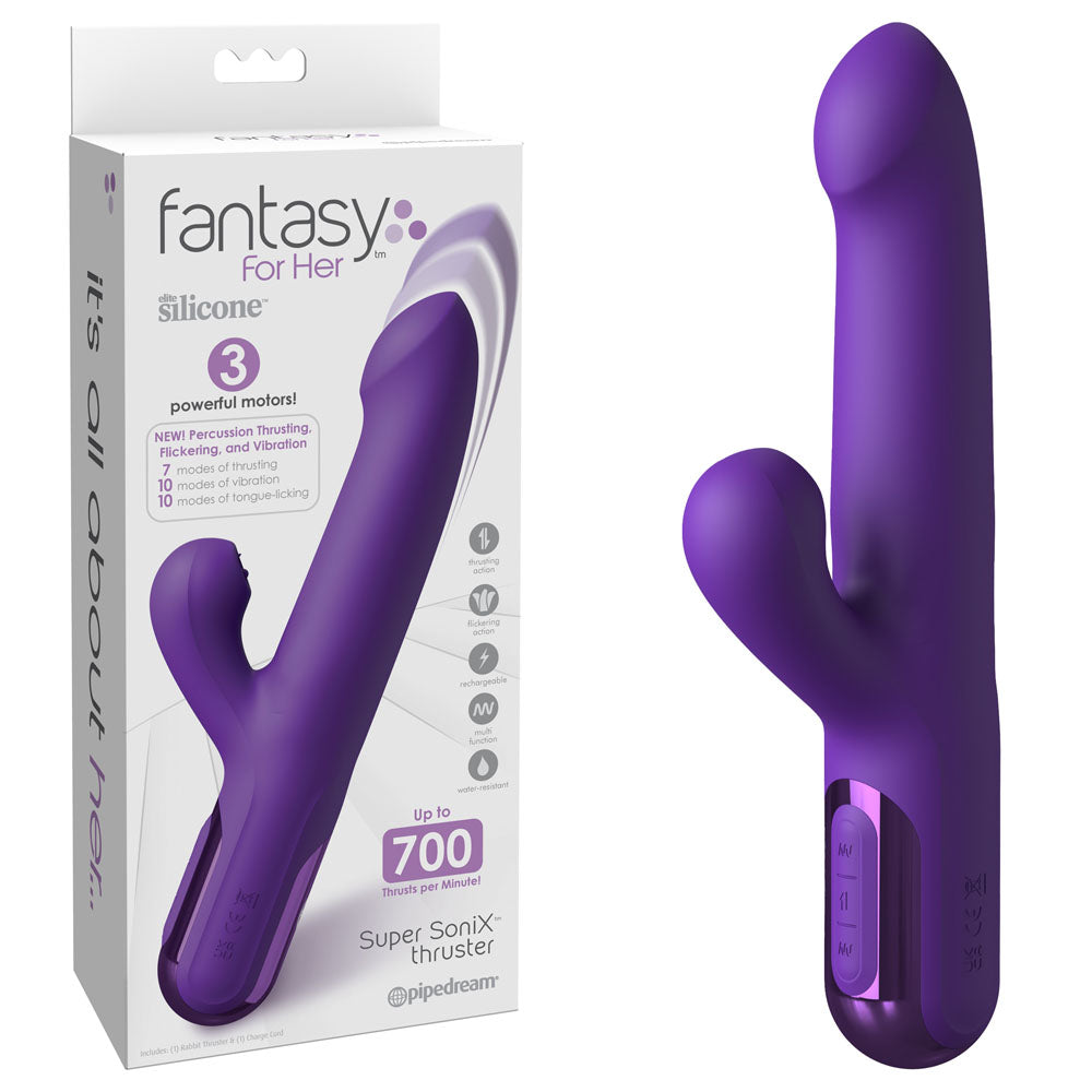 Fantasy For Her Super SoniX Thruster - Purple USB Rechargeable Thrusting Rabbit Vibrator Pipedream