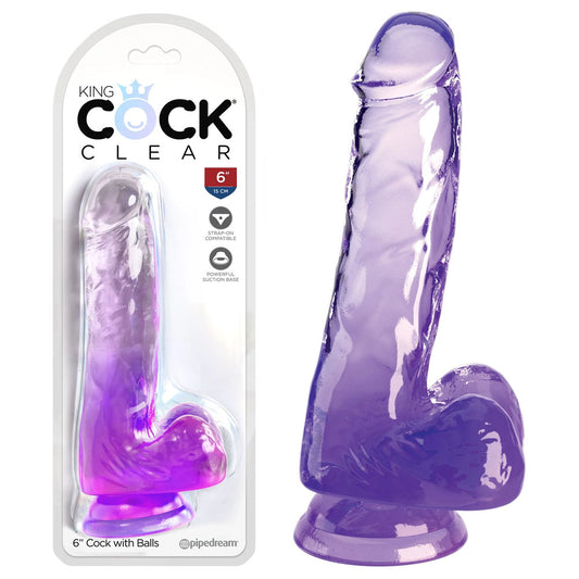King Cock Clear 6'' Cock with Balls - Purple - Purple 15.2 cm Dong Purple - Club X