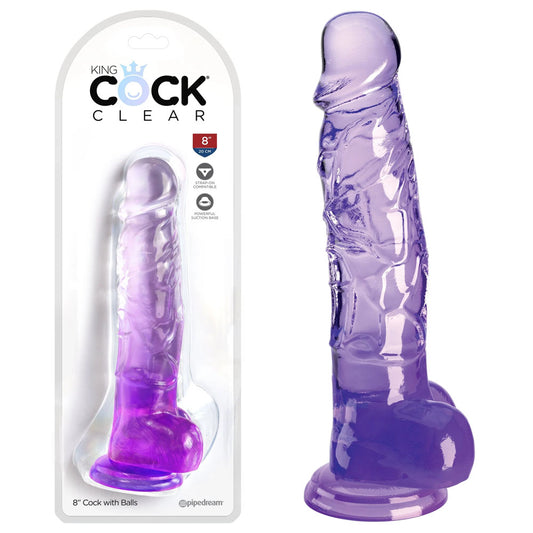 King Cock Clear 8'' Cock with Balls - Purple - Purple 20.3 cm Dong Purple - Club X