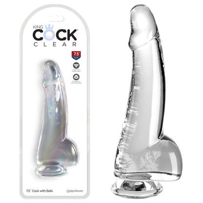 King Cock Clear 7.5'' Cock with Balls - Clear 19 cm Dong Clear - Club X