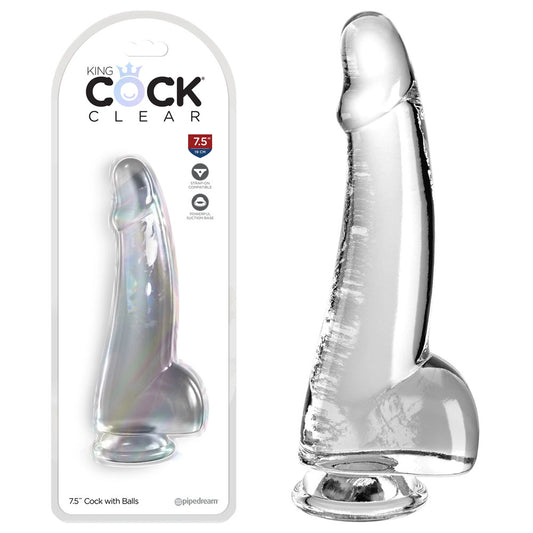 King Cock Clear 7.5'' Cock with Balls - Clear 19 cm Dong Clear - Club X