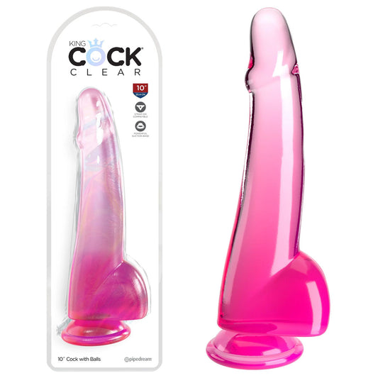 King Cock Clear 10'' Cock with Balls - Pink - Pink 25 cm Dong Pink - Club X