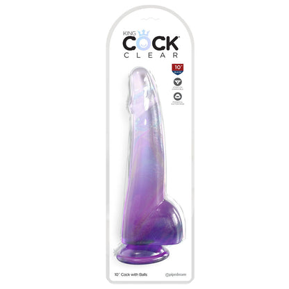 King Cock Clear 10'' Cock with Balls - Purple - Purple 25 cm Dong Pipedream