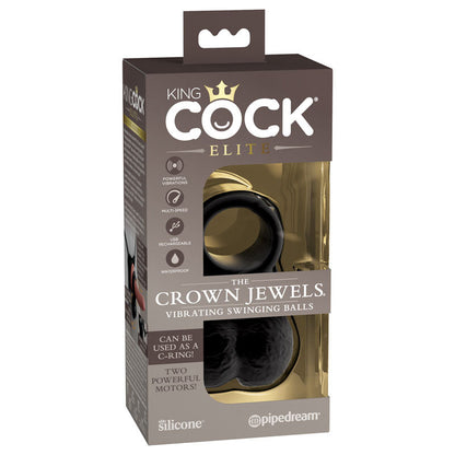 King Cock Elite The Crown Jewels Vibrating Silicone Balls - Black USB Rechargeable Vibrating Cock Ring Pipedream