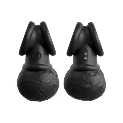King Cock Elite The Crown Jewels Vibrating Silicone Balls - Black USB Rechargeable Vibrating Cock Ring Pipedream