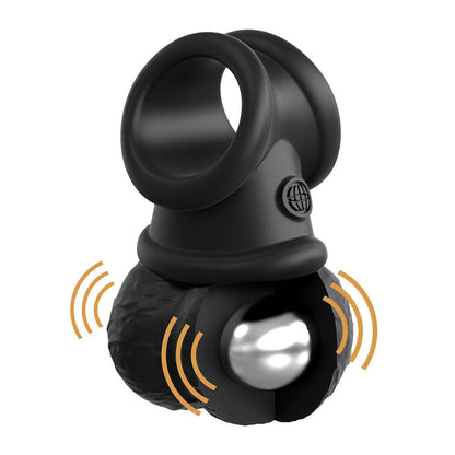 King Cock Elite The Crown Jewels Vibrating Silicone Balls - Black USB Rechargeable Vibrating Cock Ring Pipedream