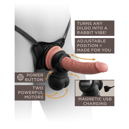 King Cock Elite The Crown Jewels Vibrating Silicone Balls - Black USB Rechargeable Vibrating Cock Ring Pipedream