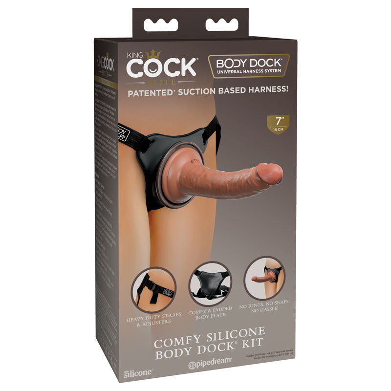 King Cock Elite Comfy Silicone Body Dock Kit - Body Dock Strap-On Harness with Tan 17.8 cm Dong Club X