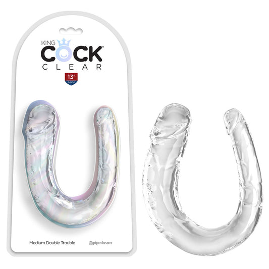 King Cock Clear Medium Double Trouble - Clear Medium Double Penetration Dong Clear - Club X