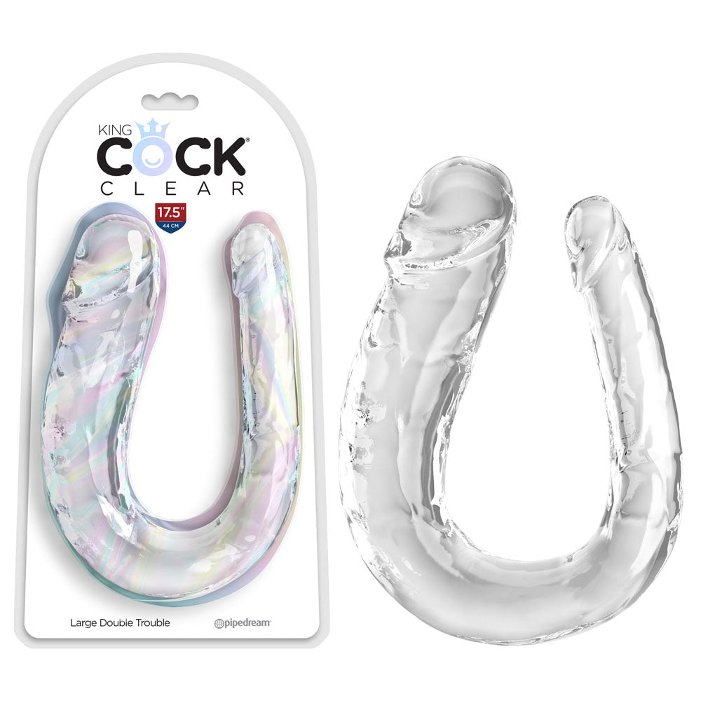 King Cock Clear Large Double Trouble - Clear Large Double Penetration Dong Pipedream