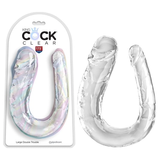 King Cock Clear Large Double Trouble - Clear Large Double Penetration Dong Pipedream