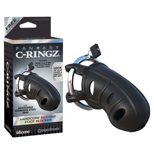 Fantasy C-ringz Hardcore Silicone Cock Blocker - Black Cock Cage Pipedreams