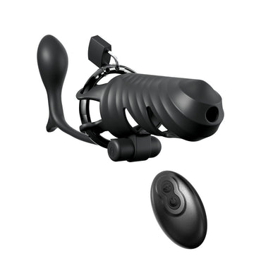Fantasy C-Ringz Remote-Controlled Vibrating Cock Blocker with Ass-Gasm Plug - Black Vibrating Cock Cage with Anal Plug